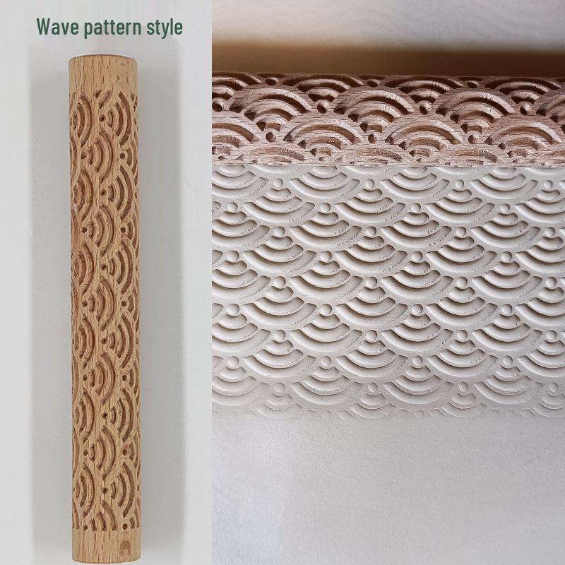 Wave Pattern Wooden Clay Roller for Pottery and Sculpture
