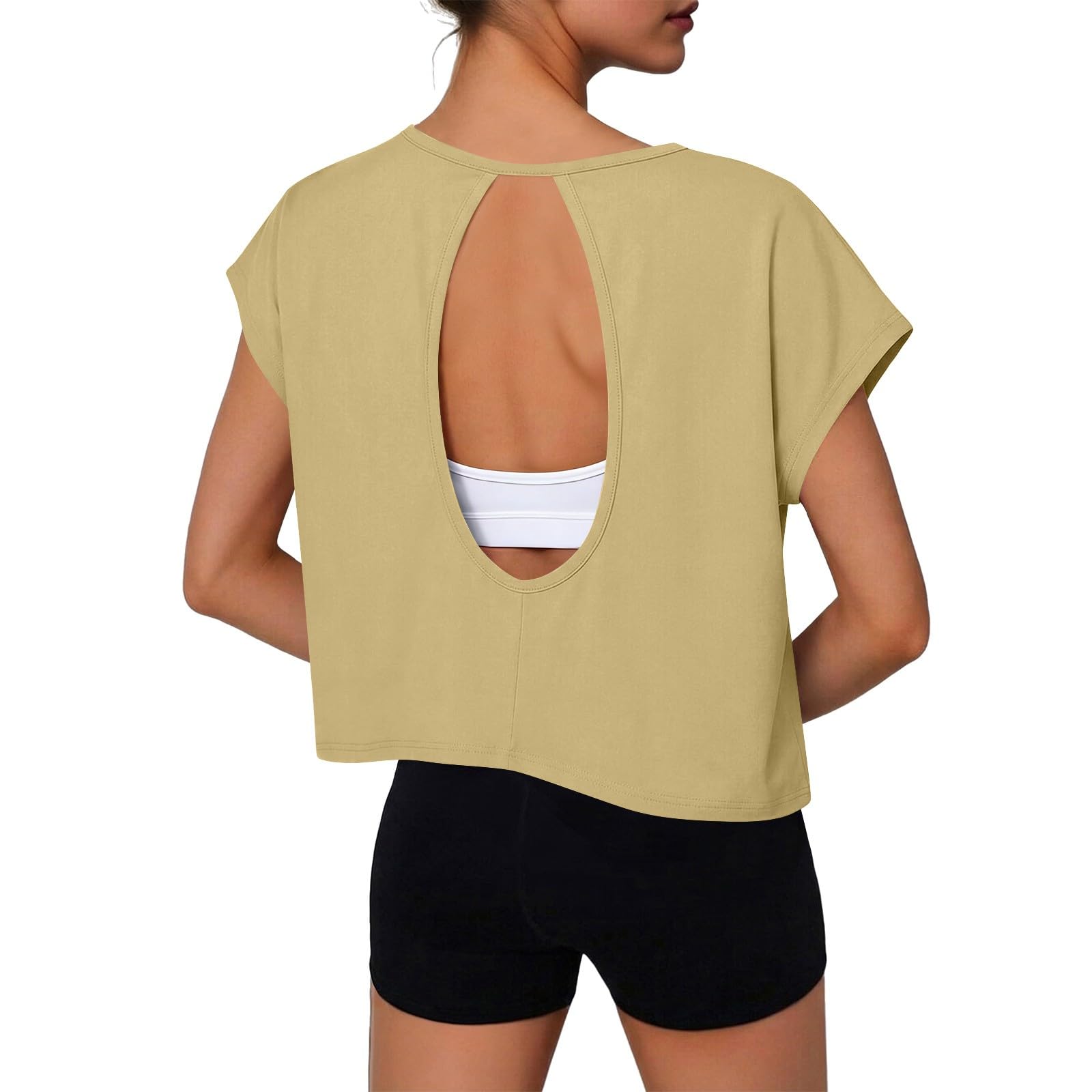 

Women s Fashionable Round-Neck Short-Sleeve Casual Backless Top XL хакі