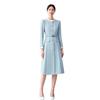 Blue Mid-Length Ruffle Edge Color Block Collar Professional Women's Dress