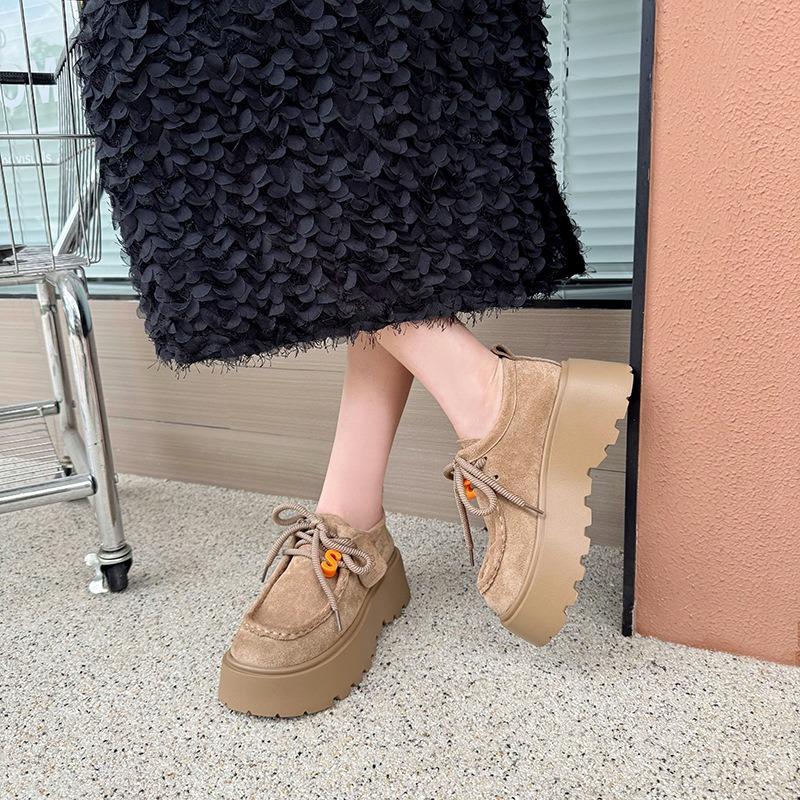 Muffin thick-soled lace-up women's new spring and autumn retro versatile small man height-increasing cotton shoes