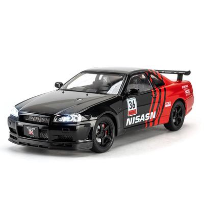 Maßstab 1/24 Nissan GTR R34 Modifizierte Blumenversion Horizon Ares Sound & Licht Fast and Furious Super Racing Legierung Diecast Modellauto Junge