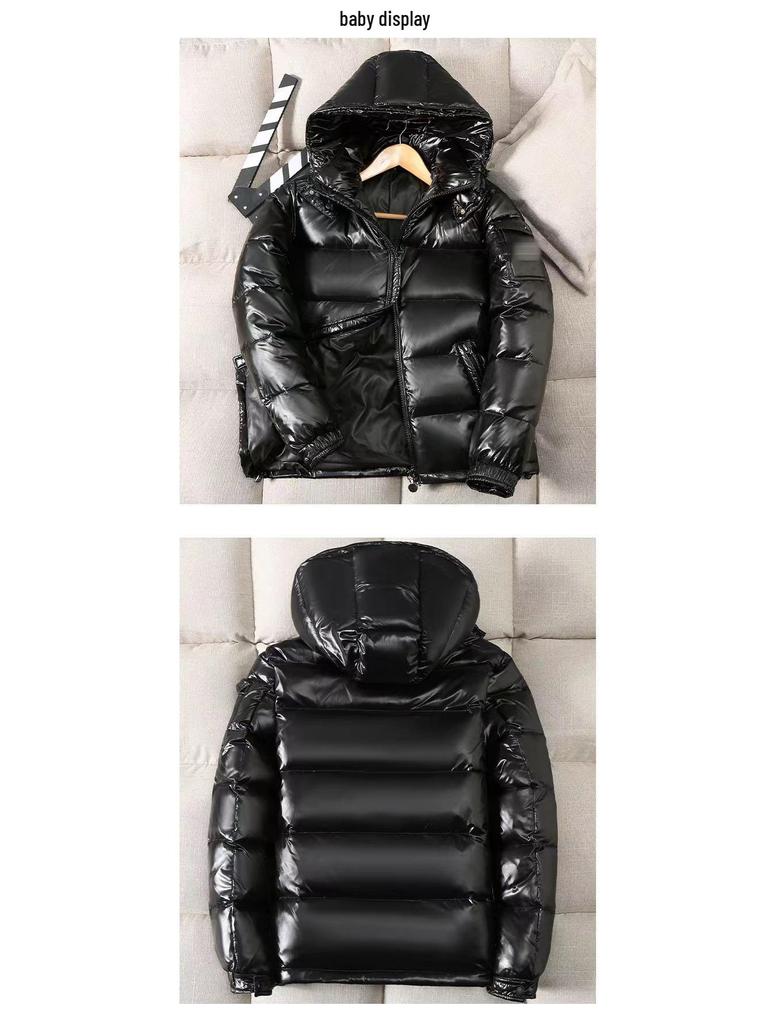 2024 Winter Korean Style Couple's Shiny Hooded Men's Jacket