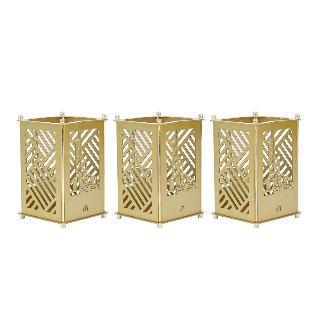 3set Pen Holder Golden Appearance Electroplating Quadrate Educational DIY Assembly Office Pen
