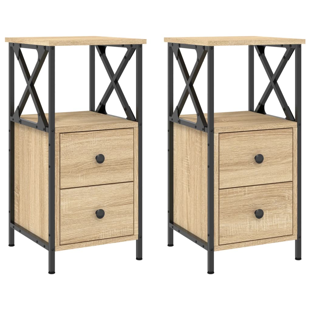 Nightstands (2 Pcs) Sonoma Oak Finish 34 X 35.5 X 70 Cm Engineered Wood