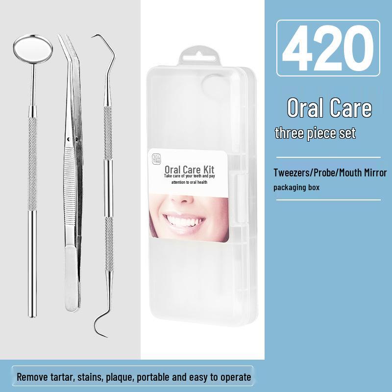 Dental Oral Care Tool Set: Stainless Steel Mouth Mirror, Probe, Tartar Remover, Toothpick