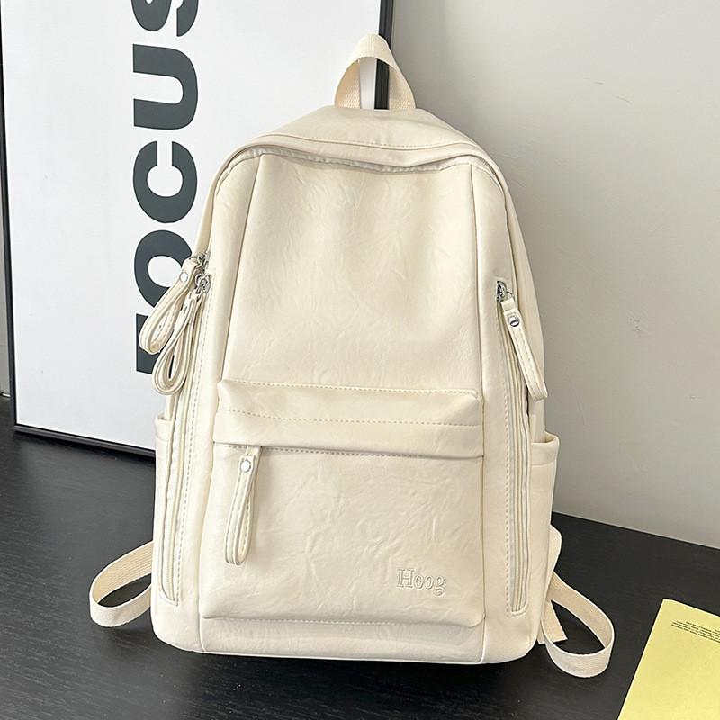 Vintage Korean Style Casual Backpack For Students And Travel With Pu Material
