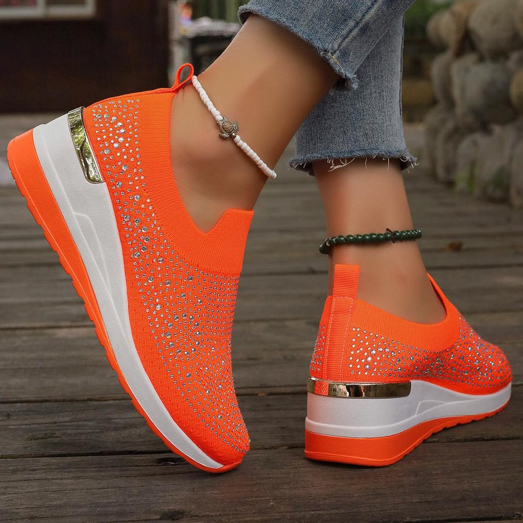 Women'S Fashionable Vulcanized Shoes Breathable Slip On Casual Solid Color Flat Shoes Spring Summer Rhinestone Slip On Loafers