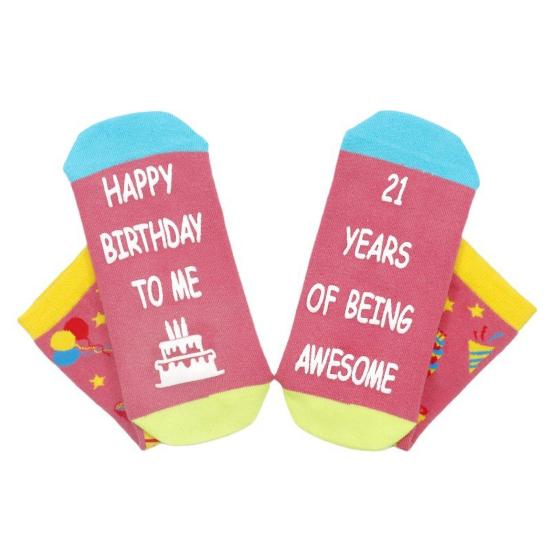 

1 пара носков унисекс на день рождения с аппликацией из букв, средней длины, толстые, сохраняющие тепло, носки-тапочки со скрытым благословением, нескользящие, вязаные, повседневные спортивные носки
