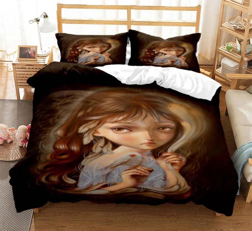 

Мультяшная странная кукла с персонализированным принтом, мягкое и удобное одеяло, декоративный комплект постельного белья из 3 предметов с 2 наволочками EU Single 135x200cm