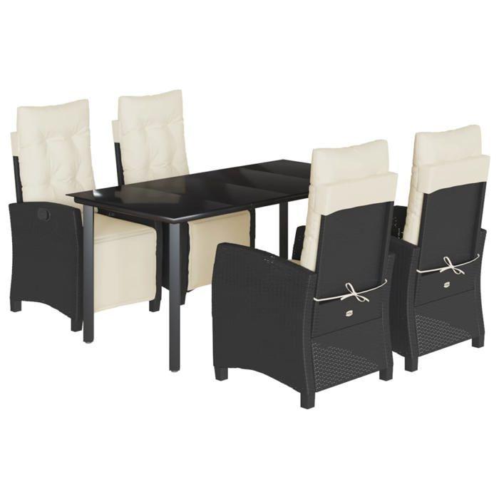VidaXL Ensemble à Manger de Jardin avec Coussins 5 pcs, Table et Chaises avec Dossier Réglable, Meubles d'Extérieur, 3212956