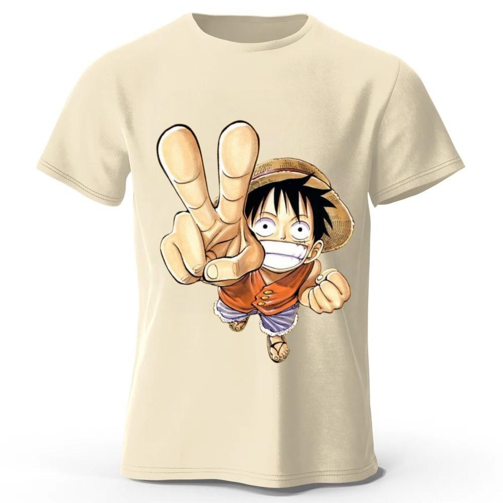 One Piece Luffy Summer New Pure Cotton Short Sleeved Mens and Womens Fashionable Street Wear Plus Size Loose Sports Tshirt