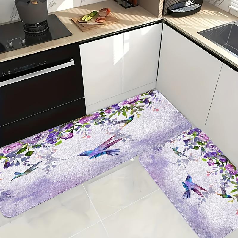 1 x Anti-Ermüdungs-Küchenteppich, Vogel- und Blumendruck, wasserdicht, rutschfest, dick gepolstert, robuste, bequeme Stehmatte für die Küche