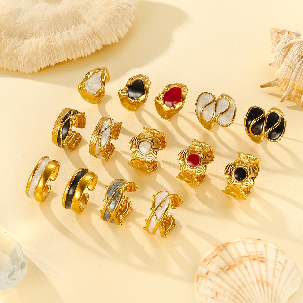 Anello in Acciaio Inossidabile con Gocce Irregolari Floreali Francesi - Design Lussuoso e Resistente ai Colori per Donne