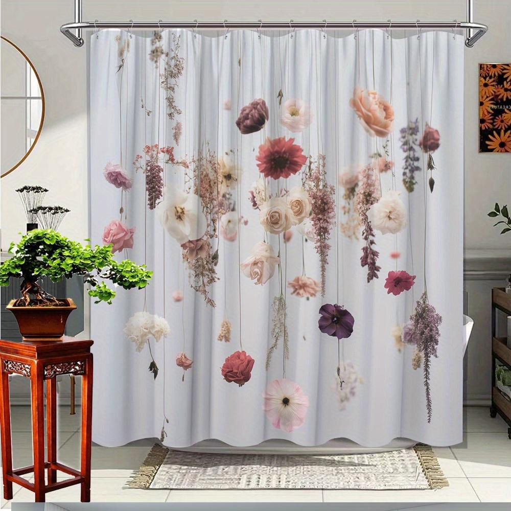 

1Pc Floral Shower Curtain With Hanging Flowers Design - Polyester Fabric Bathroom Decor, 70.8X70.8 Inches, Includes 12 Hooks, W60H190(CM)-1 Pcs