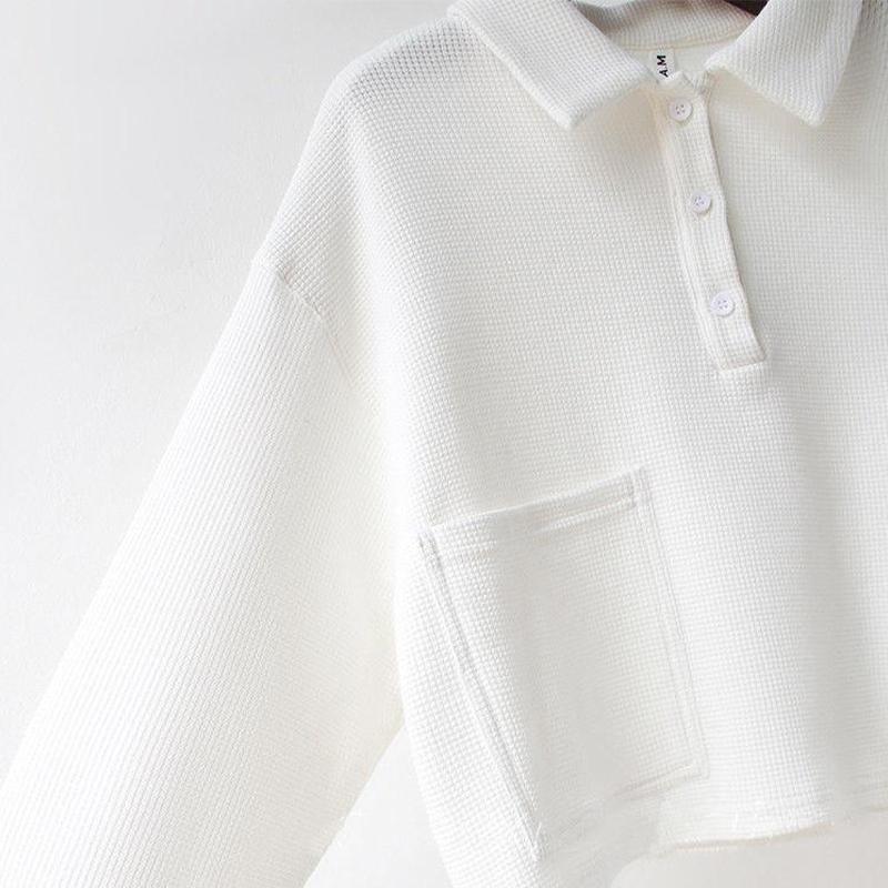 Women's Waffle Sweatshirt Fashion Solid Color Top Casual Short Long Sleeve Pullover Thin Section