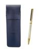 Blue Grained Leather Pen Case with a Silver Brass Hexagon Rotating Gold Ballpoint Pen Set Two-pack (SASL-6KSBP-S-2)