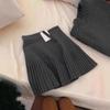 Gray High-Waist Elastic A-line Pleated Knit Skirt for Women - Slimming, Versatile, Short Skirt for Spring and Autumn.