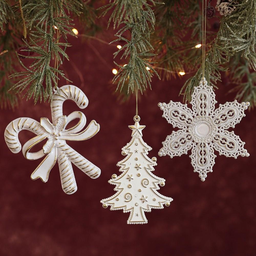 Elk Snowflake Pendant White Gold Christmas Hanging Ornament  Home Decoration