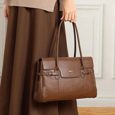Simple First Layer Cowhide Leather Large Capacity Bag Commuter Retro Handbag Fashion Shoulder Underarm Tote Bag