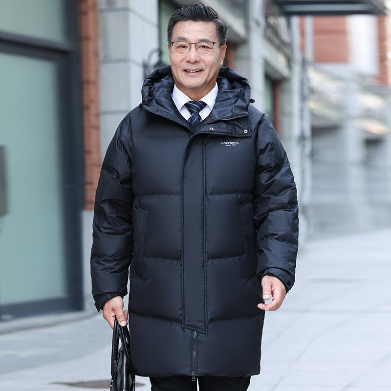 New White Duck Down Middle-aged and Elderly Down Jacket Men's Dad Hooded Medium and Long Top