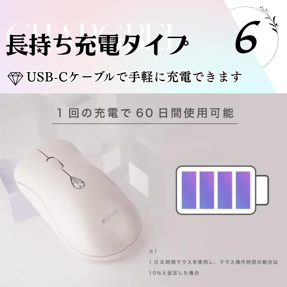 EGRET SweetiE Wireless Mouse with Artificial Gemstone 12 Bluetooth DPI Cubic Adult Gift for School Entrance Promotion Gift Buttons, Colors,