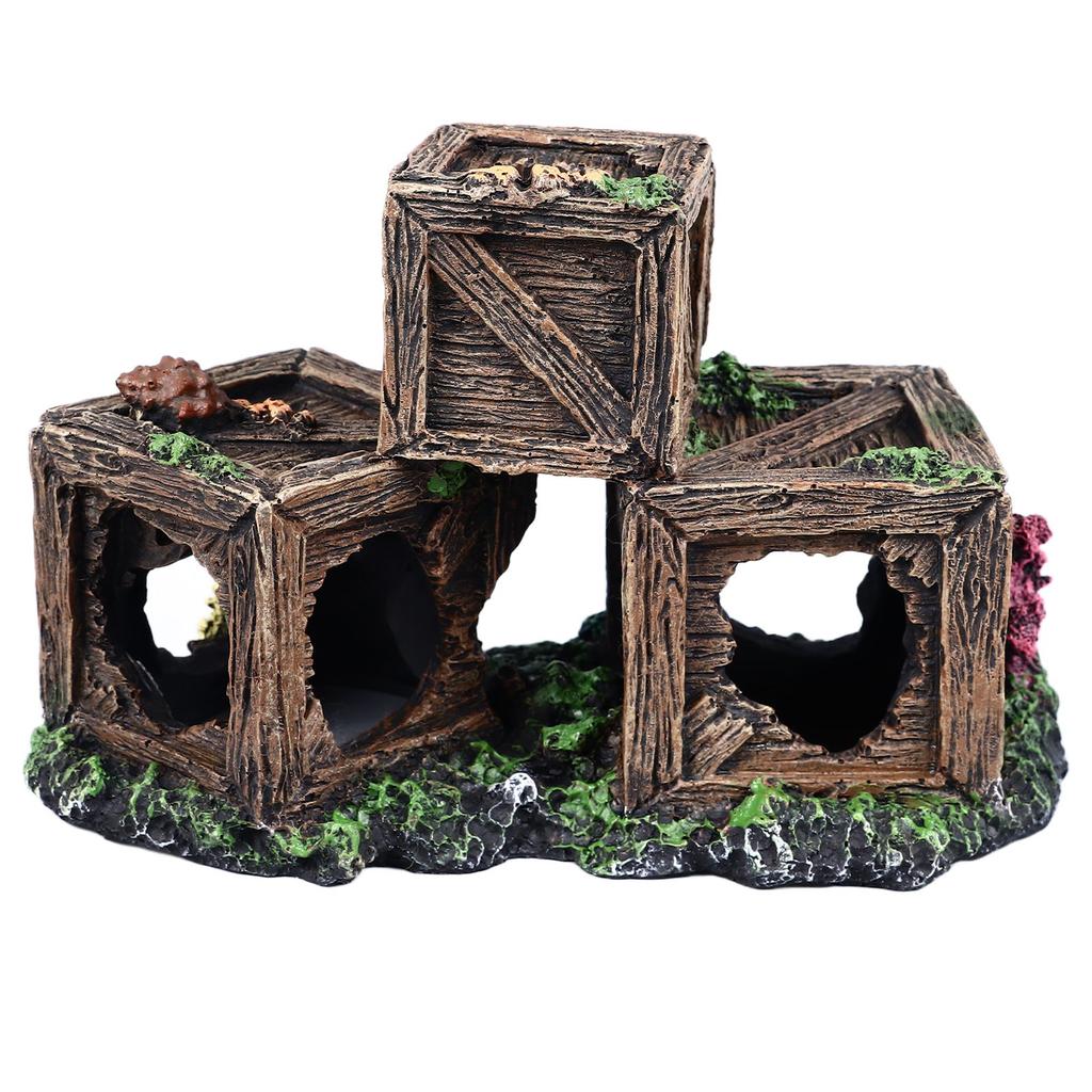 Simulierte Weinkistenform Aquariendekoration Harz Versteck Fischtank Ornament Dekorativ Hohl