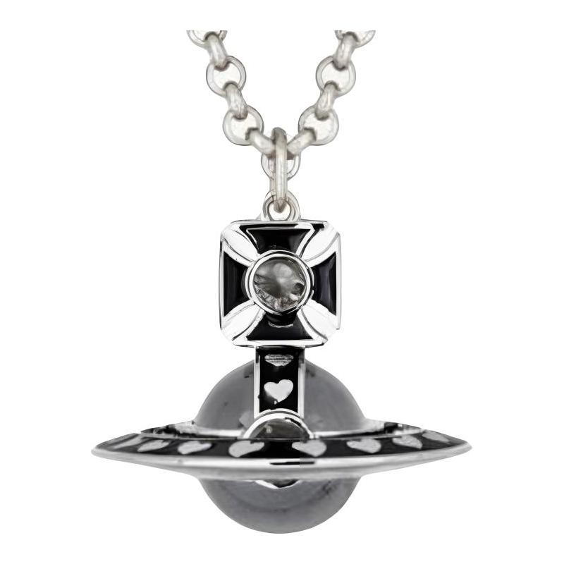VIVIENNE WESTWOOD [NANA Eigenmarke] Kugelmuster Halskette Damen Silber/Schwarzes Emaille/Schwarzer Diamantkristall/Grau 630203IJ-02P741