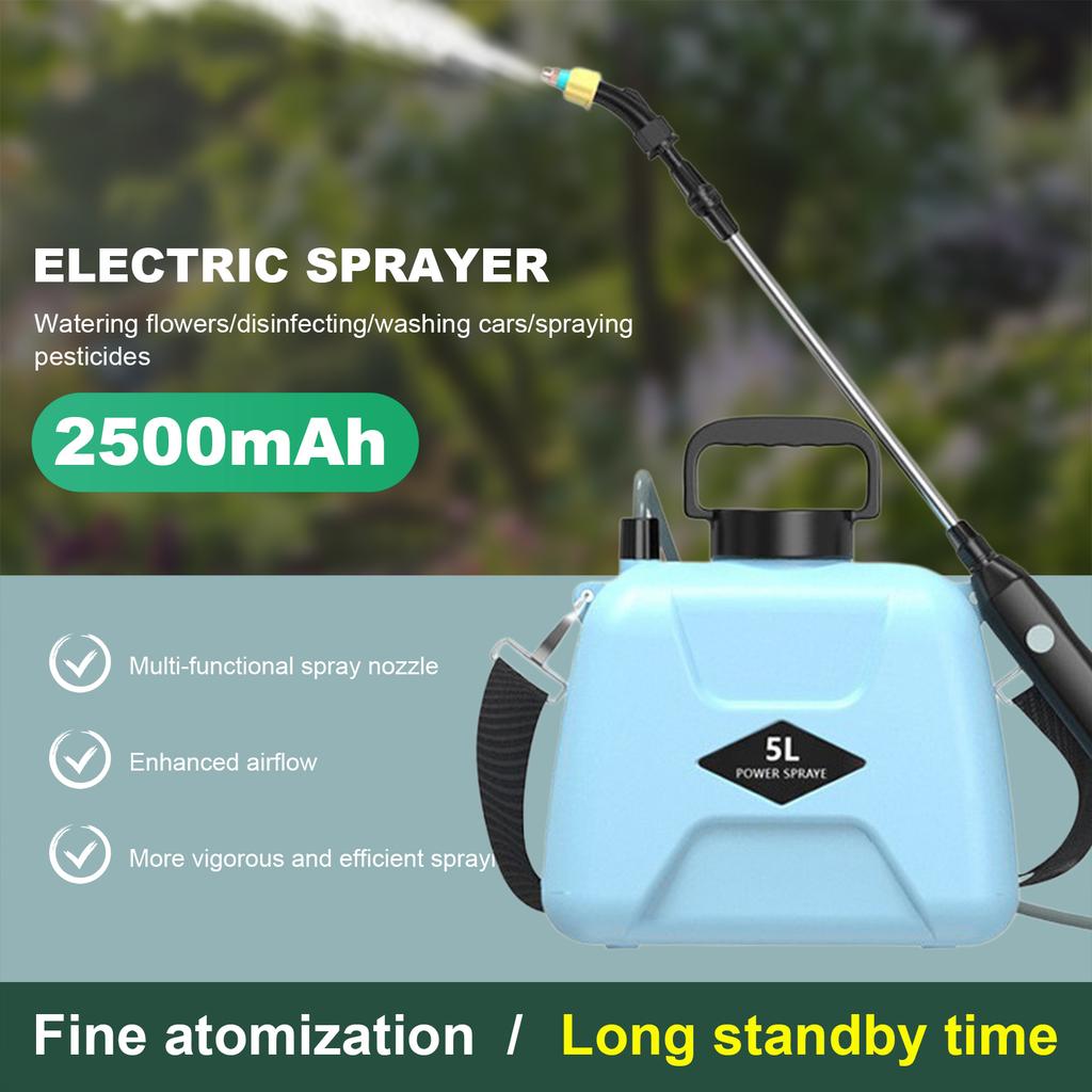 5L Battery Powered Sprayer with 3 Mist Nozzles Rechargeable Retractable Wand Garden Sprayer with Shoulder Strap for Gardening