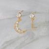 18K Gold-Plated Zircon Stud Earrings: Asymmetrical Star & Moon Design with S925 Silver Needle