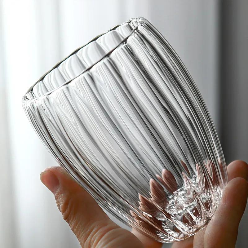 Stripe Double Wall Glass Cup High Borosilicate Heat Resistant Water Cups Transparant Juice Coffee Water Cup Drinkware Glass Mug