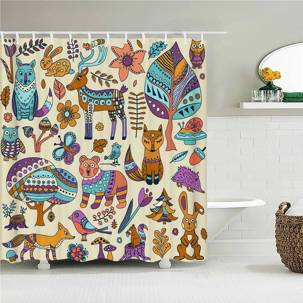 Cute Cat Shower Curtain Lovely Cartoon Funny Colorful Animal Pattern for Pet Kids Girls Fabric Bathroom Decor Curtains with Hook