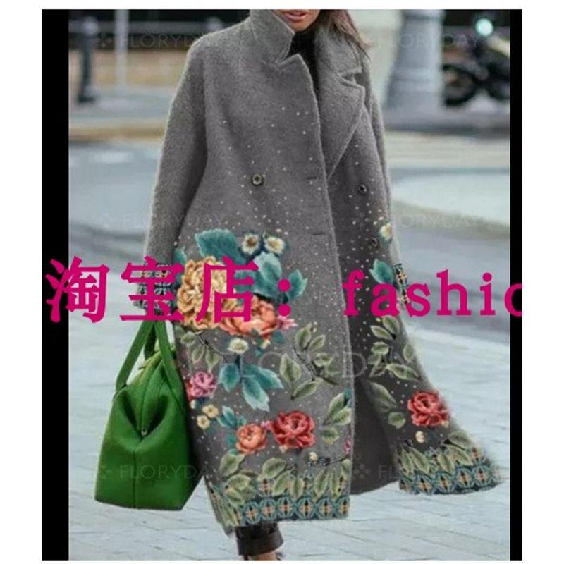 

2023 Пальто из шерстяной ткани с принтом в клетку и цветными блоками Grey Print 2XL