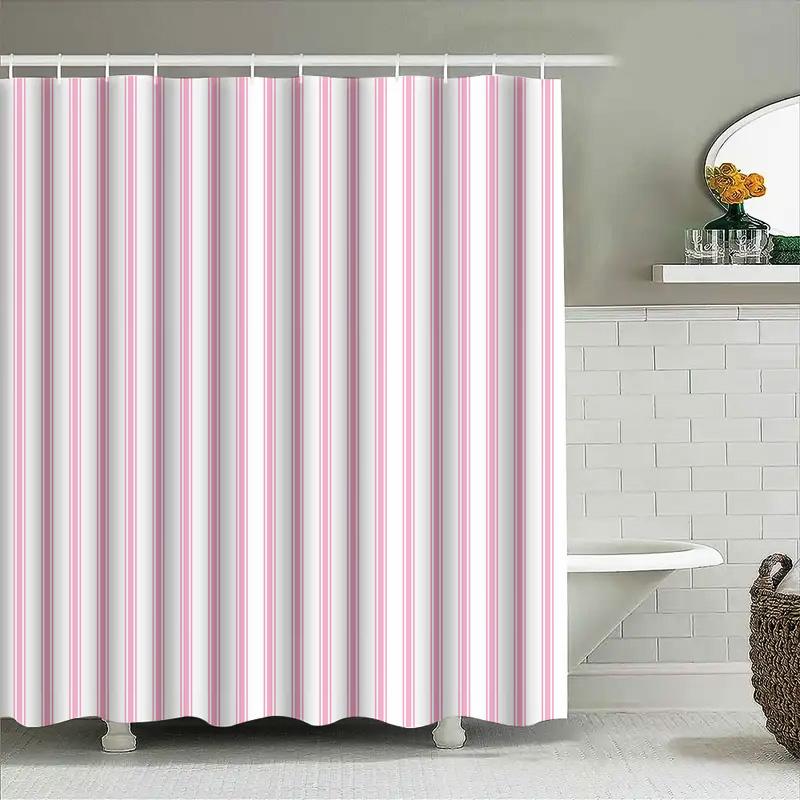 Cortina de Chuveiro Listrada: Listras Verticais Rosa e Brancas, Decoração de Banheiro Impermeável para Área de Banho Doméstica Tamanho 72x84\" (Branco com Pino