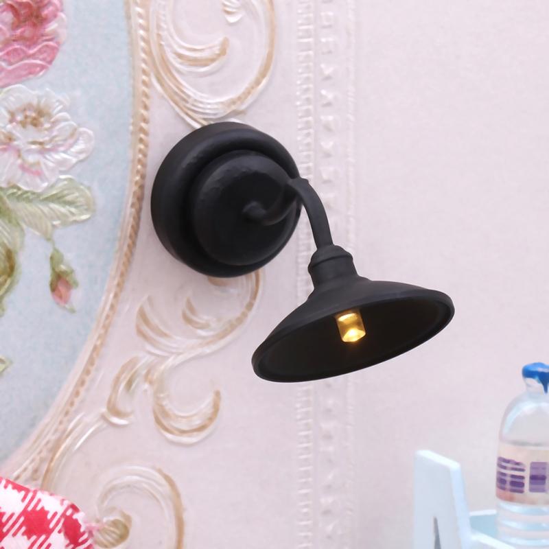 1:12 Dollhouse Miniature Led Lamp Desk Lamp Black Wall Lamp With Switch Furniture Model Decor Toy