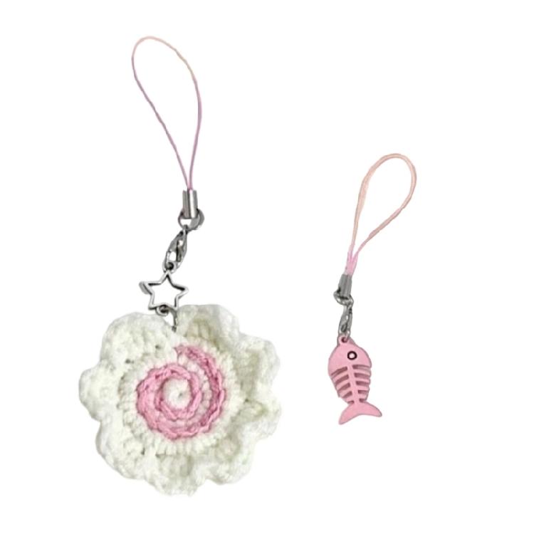 User Friendly Beaded Fish Cake Keychain With Sturdy Cord Handcrafted Phone Charm Decors User Friendly Beaded Phone Charm