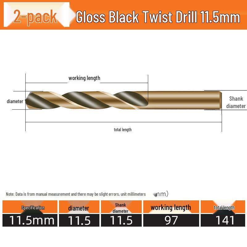 High-Speed Steel Straight Shank Twist Drill Bit, Black and Yellow, Fully Ground
