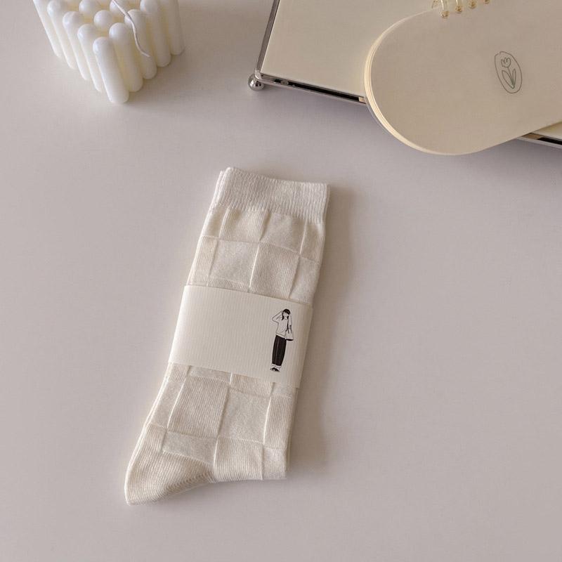 Women's Socks White Breathable Casual Japanese Style Crew White Socks Simple Basic High Quality Ladies Plain Socks Striped Girl