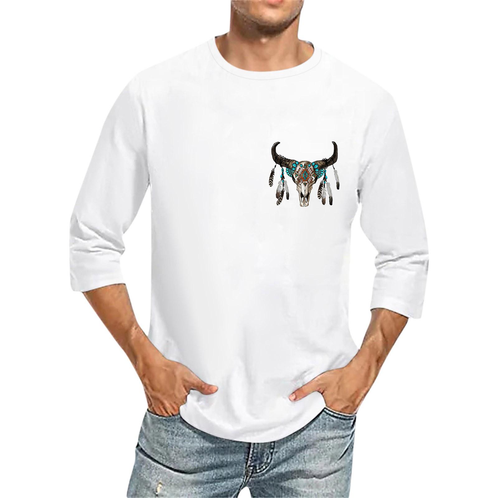 

Футболка Bohemian с круглым вырезом и рукавом три четверти для мужчин, повседневная, свободная, рукава семь четвертей XL арбуз красный