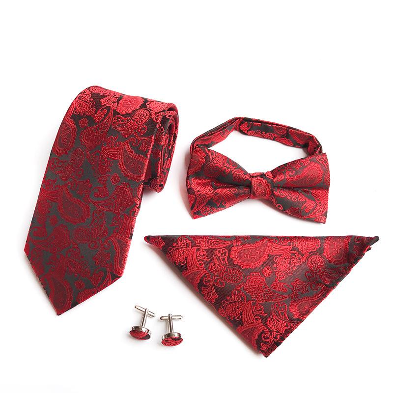 Men'S Waist Tie, Bow Tie, Pocket Towel, Cuff 4-Piece Set, Wedding Gift At Work