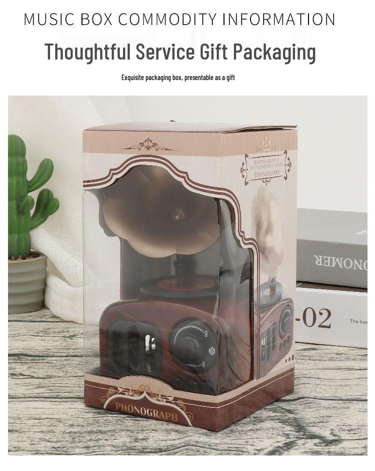 Mini Retro Gramophone Music Box - Rotating Record Player Ornament for Children's Holiday & Living Room Decor