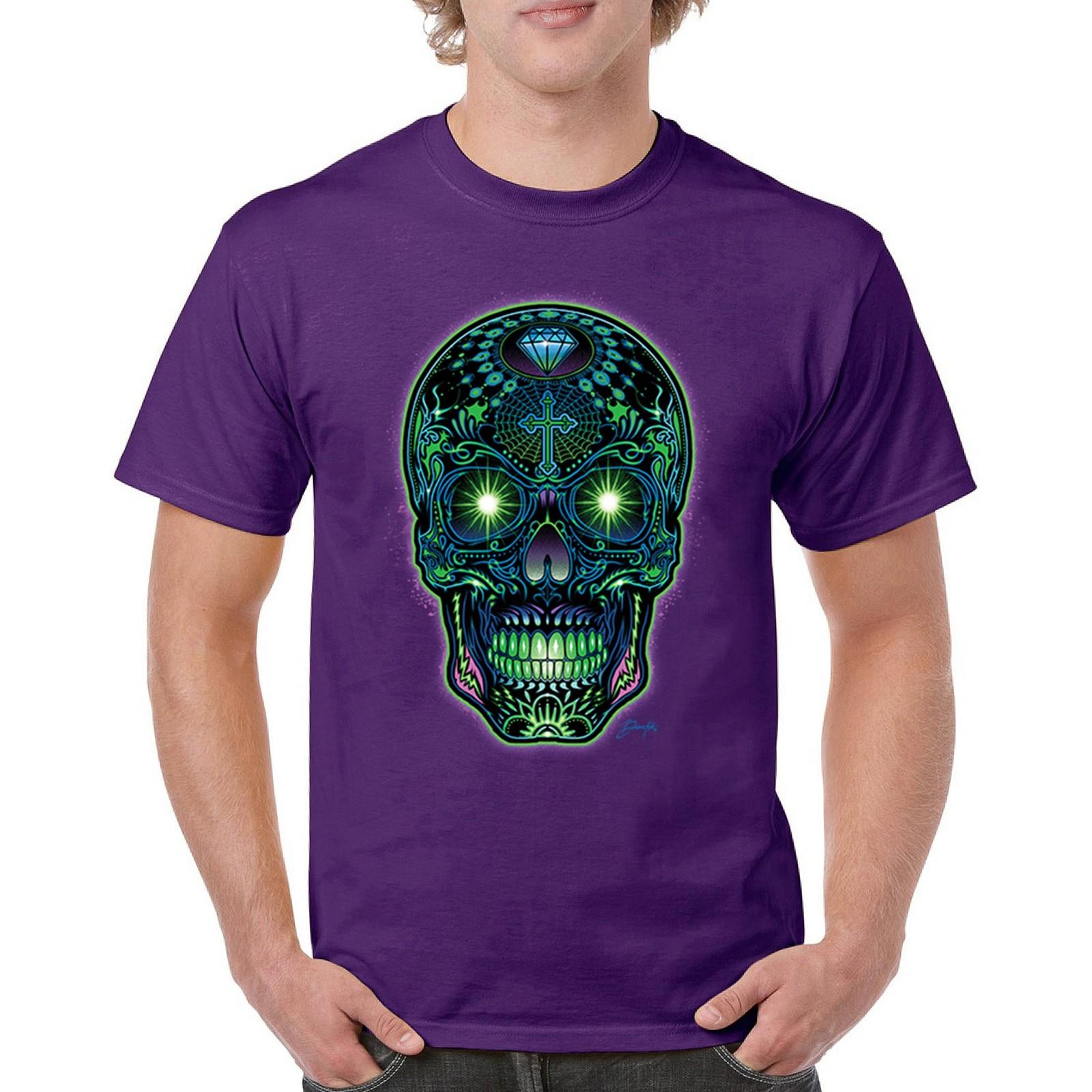 

Bright Sugar Skull T-shirt Dia de Los Muertos Neon Day of the Dead Men s Tee 5XL різнокольоровий