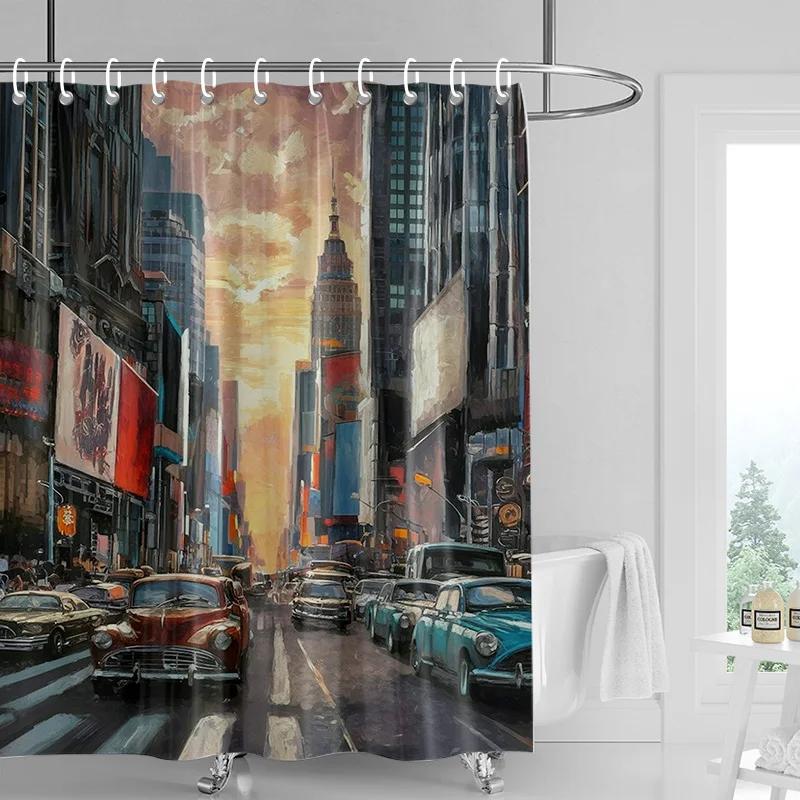 

Creative Car Illustration Shower Curtain Waterproof Bathroom Curtain Partition Curtain Bathroom Decoration With 12 Hooks W60H190(CM)-1 Pcs