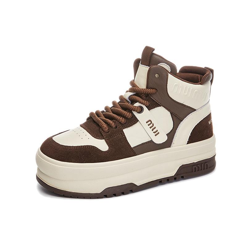 Leather High-top Board Shoes Women's 2025 Spring New Platform Women's Shoes Heightening White Shoes Women's Versatile Casual Single Shoes Women