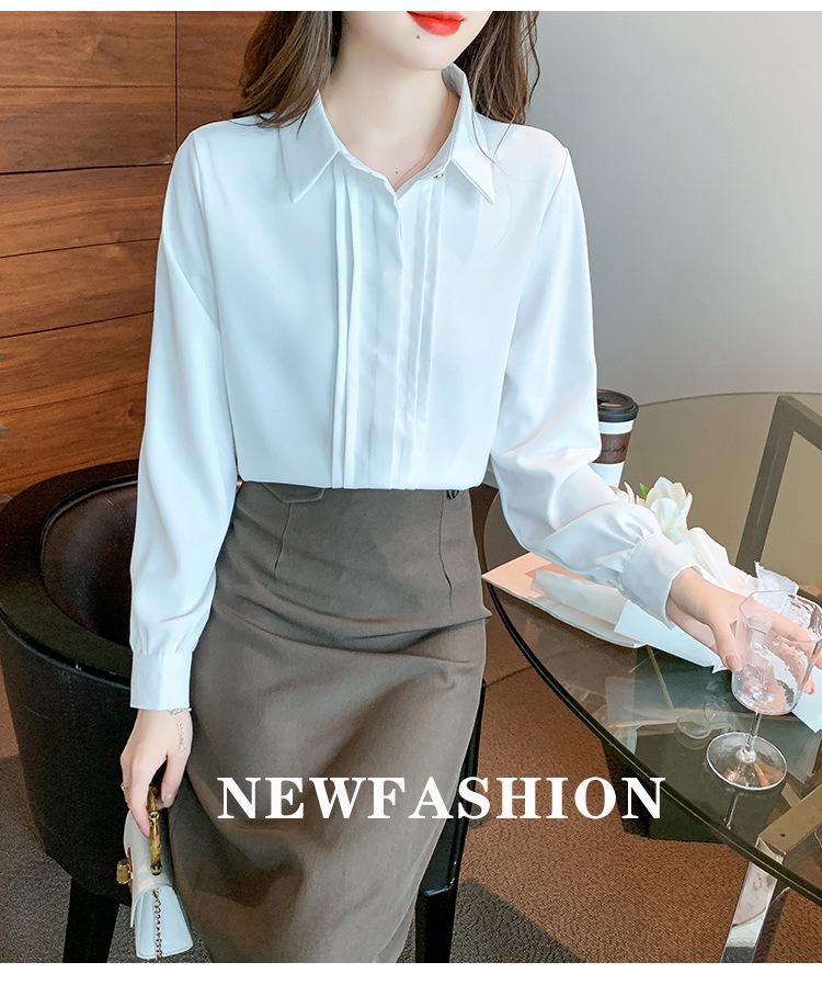 2023 Versatile White Chiffon Long Sleeve Shirt for Commuting