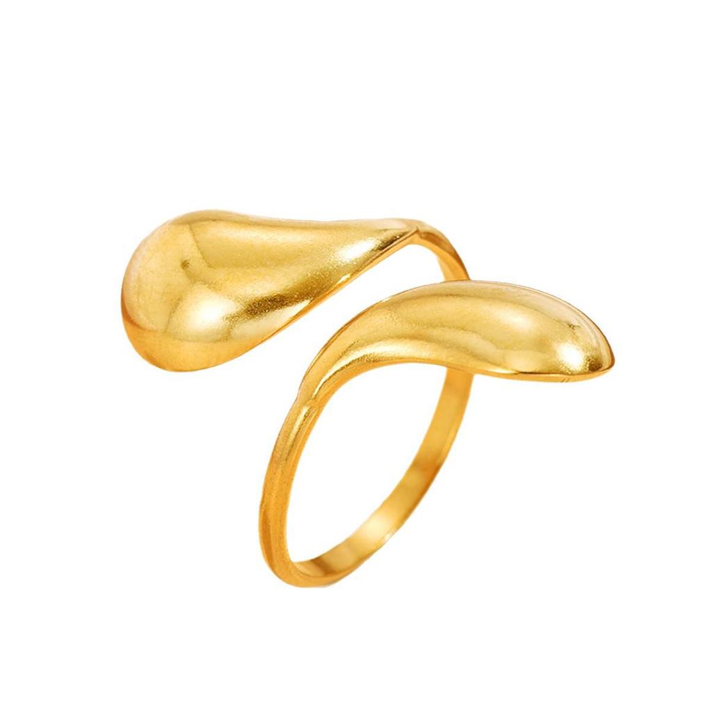 Stainless Steel Geometric Water Drop Ring - Simple, Fashionable Open Design with Light Metallic Finish.