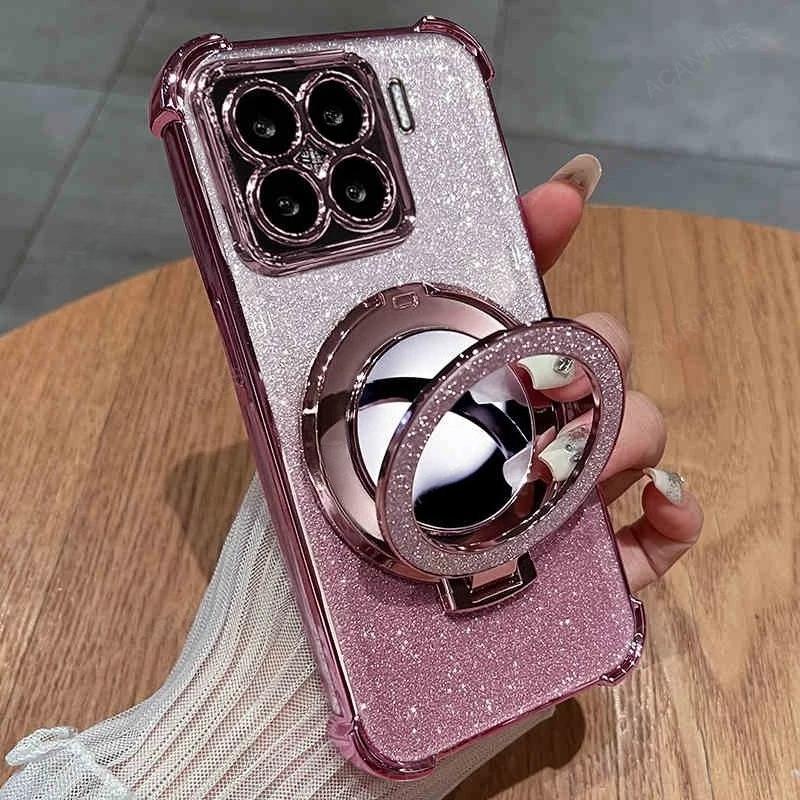 For Xiaomi Mi 14 Pro 15 13 T 12 14t 5G 13t 12t 12x 11i Four Corner Anti-shock Plating Case Mi14t Mi13t Makeup Mirror Stand Cover