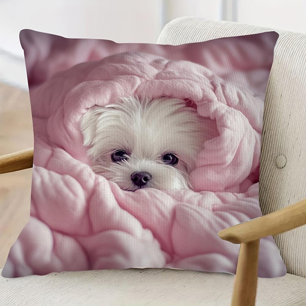 

Cute Puppy Cushion Cover Pink Blanket Dog Print Pillowcase Soft Animal Theme Home Decor Living Room Sofa Pillow Case 40cmx40cm