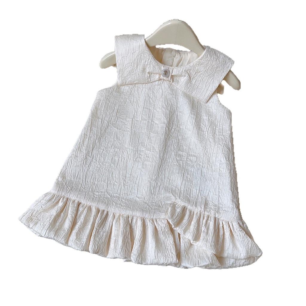 Summer Girls Sleeveless Dress With Large Collar And Ruffles Stylish Vest Dress For Little Kids