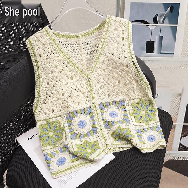 Women s V-Neck Hollow Out Knit Vest One Size