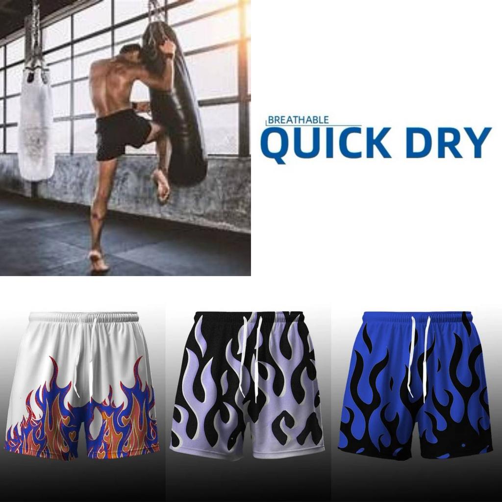 Feuerflamme Muay Thai Boxen Kickboxen Shorts Hose 3D-Druck Kampftraining Unisex Männer Frauen Schnelltrocknend Fitness Studio Sport Workout Lässig Streetwear